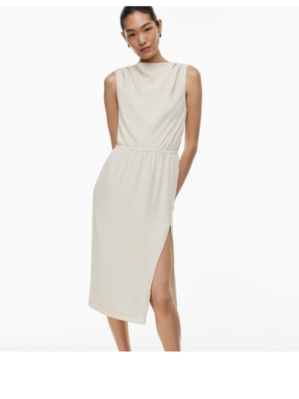 Babaton Cream Sleeveless Midi Dress with Elastic Waist